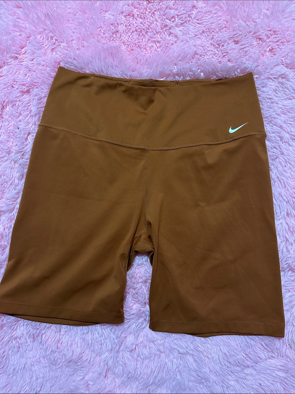 Nike Women’s Brown High-Rise Bike Shorts with White Swoosh